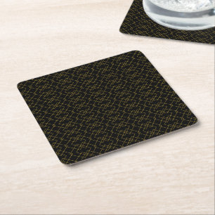 Stylish Gold Geometric Box Design Black Square Paper Coaster