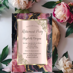  Stylish Gold Glitter Black Burgundy Retirement Invitation