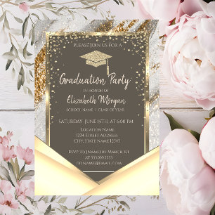 Stylish Gold Glitter Brush Stroke Graduation  Invitation