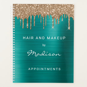 Stylish Gold Glitter Drip Green Appointments Planner