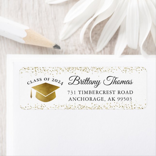 Stylish Gold Glitter Graduation Return Address (Insitu)