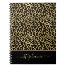 Stylish Gold Glitter Leopard Animal Print Monogram