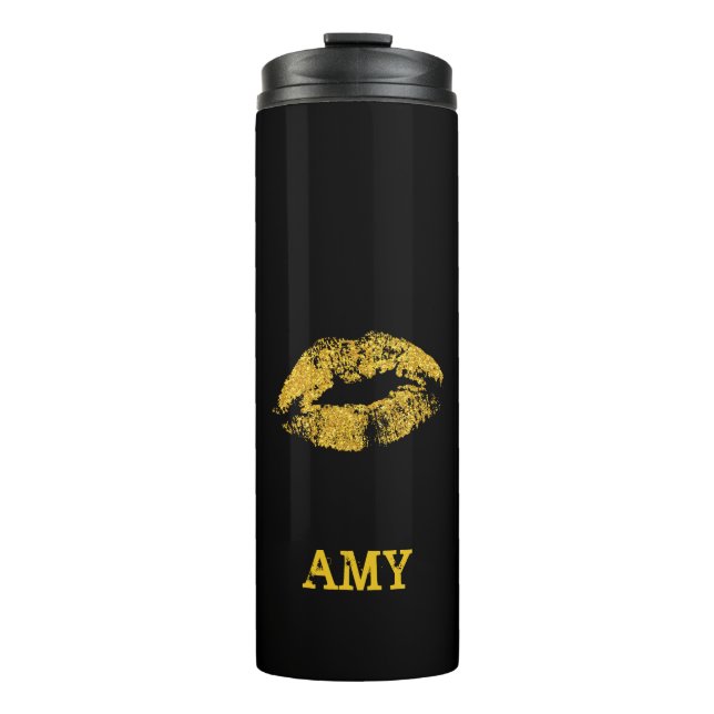 Stylish Gold Glitter Lips Thermal Tumbler (Front)