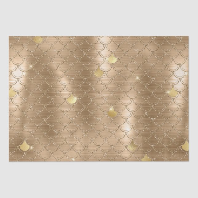 Stylish Gold Glitter Mermaid Fish Scales Pattern Tissue Paper (Front)