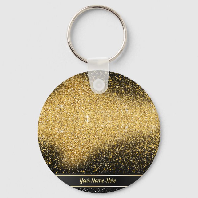 Stylish Gold Glitter Personalized Keyring (Front)