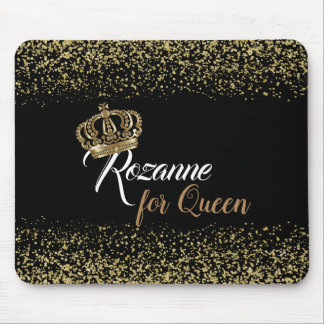 Stylish Gold Glitter Queen Crown Name Mouse Pad