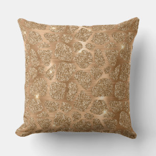 Stylish Gold Glitter Wild Giraffe Spots Pattern Throw Pillow