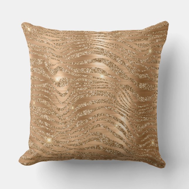 Stylish Gold Glitter Wild Zebra Stripes Pattern Throw Pillow (Front)