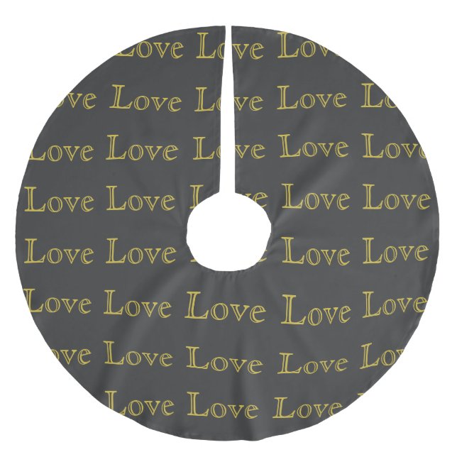 Stylish Gold Grey Classical Love Wedding Brushed Polyester Tree Skirt (Front)