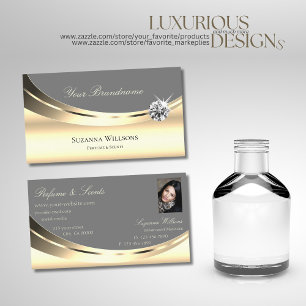 Stylish Gold Grey with Photo and Sparkly Diamond Business Card