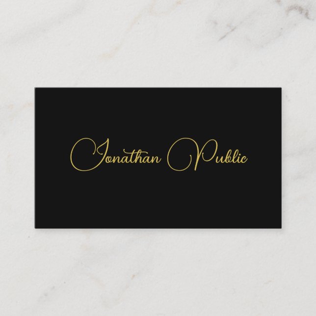 Stylish Gold Handwritten Script Modern Black Plain Business Card (Front)