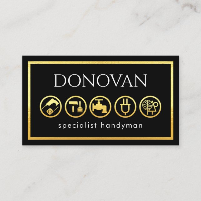 Stylish Gold Handyman Tools Frame Business Card (Front)