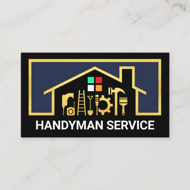 Stylish Gold Handyman Tools Home Business Card (Front)