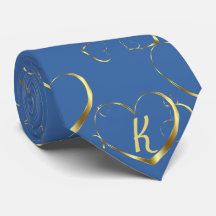 Stylish Gold Heart Monogram Valentine Love Blue
