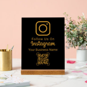 Stylish Gold Instagram Business Name QR Code Acrylic Sign