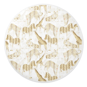 Stylish Gold Jungle Wild Animals Pattern Ceramic Knob