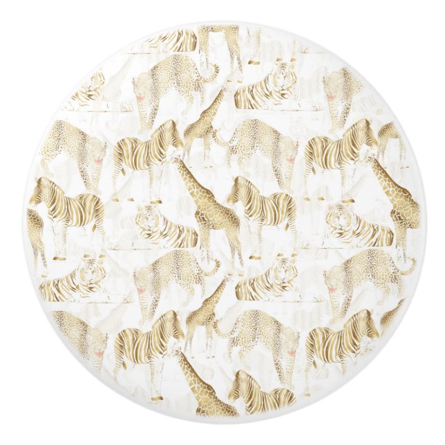 Stylish Gold Jungle Wild Animals Pattern Ceramic Knob (Front)