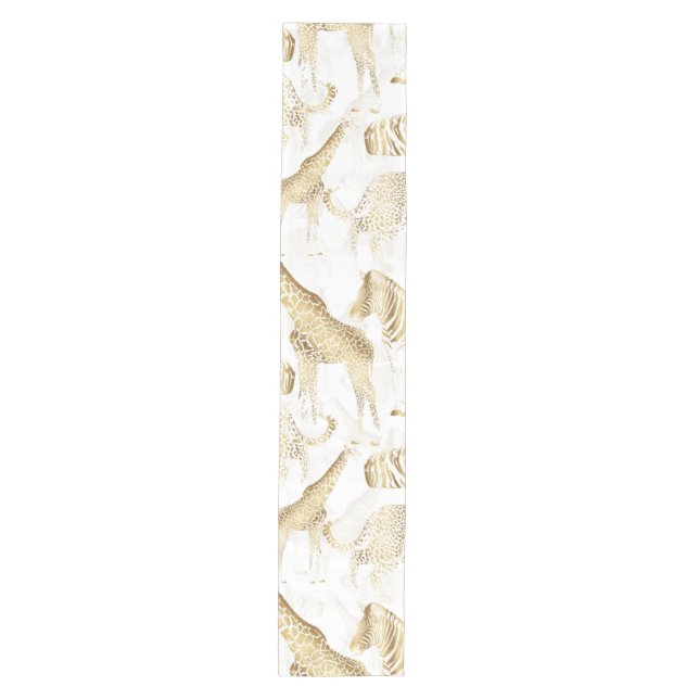 Stylish Gold Jungle Wild Animals Pattern Medium Table Runner (Front)