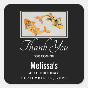 Stylish Gold Koi Fish Birthday Thank You Square Sticker