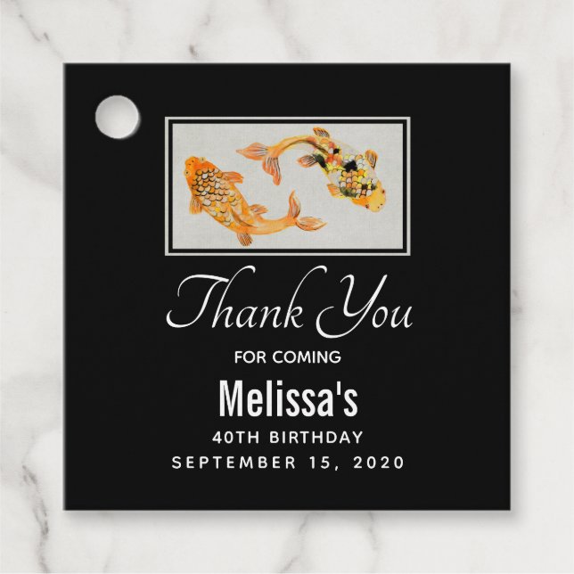 Stylish Gold Koi Fish Favour Tags (Front)