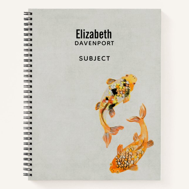 Stylish Gold Koi Fish Notebook (Front)