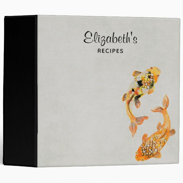 Stylish Gold Koi Fish Recipe Binder (Front/Spine)