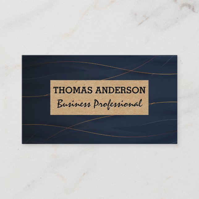 Stylish Gold Lines | Deep Blue Background Business Card (Front)