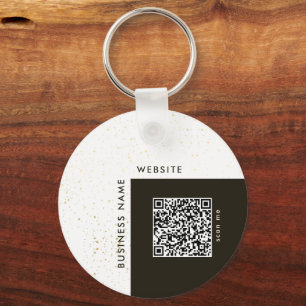 Stylish Gold Logo & QR Code Company Keychain