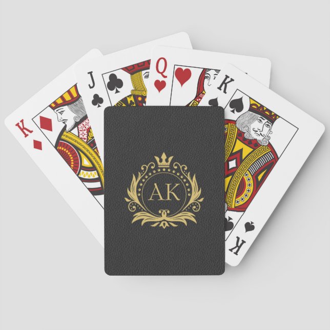 Stylish gold luxury frame and crown black leather playing cards (Back)