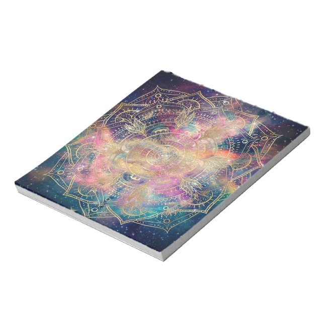 Stylish Gold Mandala Colorful Watercolor Nebula  Notepad (Rotated)