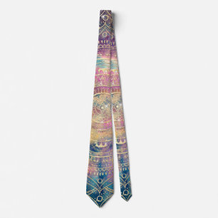 Stylish Gold Mandala Colorful Watercolor Nebula Tie