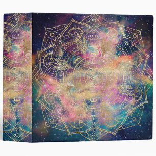 Stylish Gold Mandala Colourful Watercolor Nebula Binder