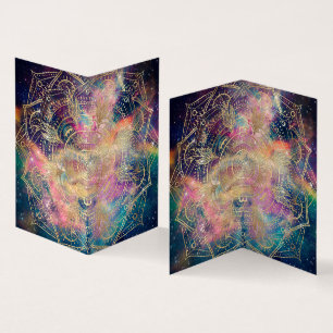 Stylish Gold Mandala Colourful Watercolor Nebula Business Card