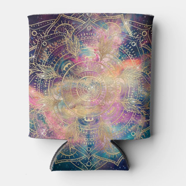 Stylish Gold Mandala Colourful Watercolor Nebula  Can Cooler (Front)