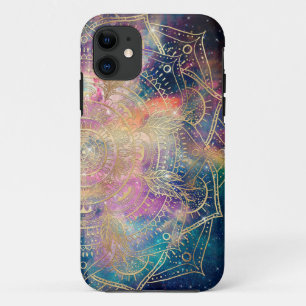 Stylish Gold mandala watercolor & Nebula Colorful iPhone 11 Case