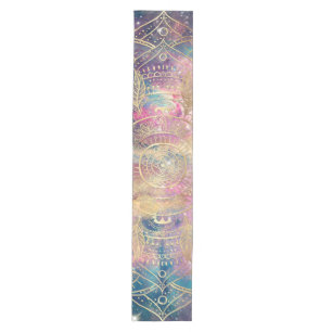 Stylish Gold mandala watercolor & Nebula Colorful Medium Table Runner
