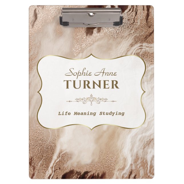 Stylish Gold Marble Gold Frame Monogram Clipboard (Front)