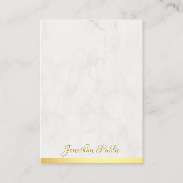 Stylish Gold Marble Handwritten Name Template Chic Business Card (Front)