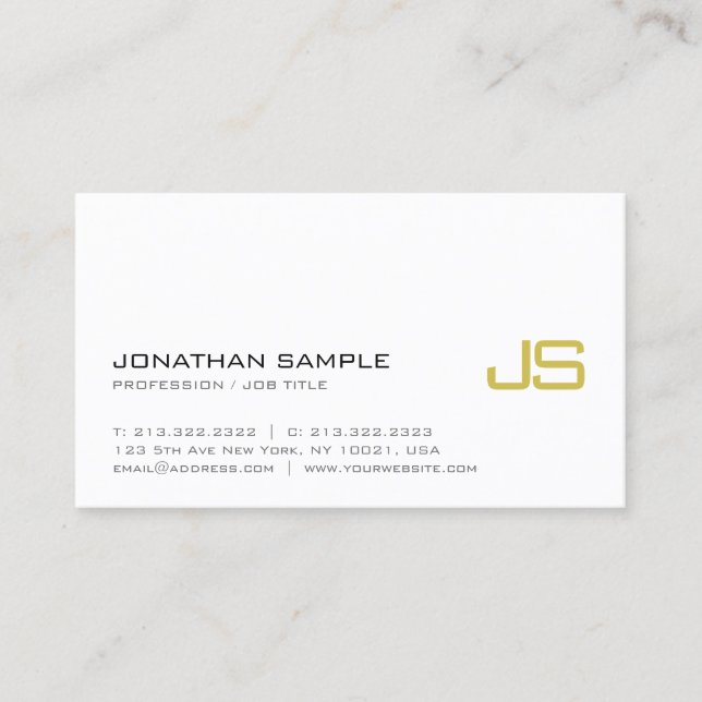Stylish Gold Monogram Plain Modern Luxury Trendy Business Card (Front)