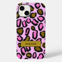 Stylish Gold Pink Glitter Leopard Print Name