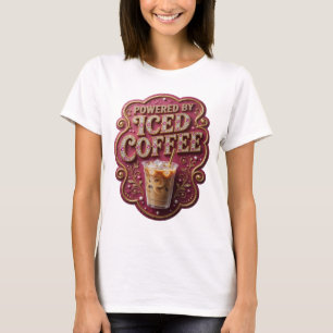 Stylish Gold POWERED BY ICED COFFEE Slogan Design T-Shirt