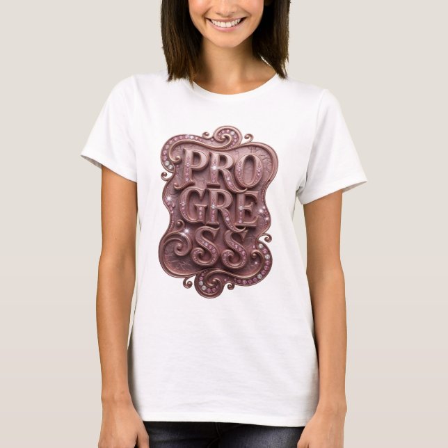 Stylish Gold PROGRESS Graphic Design T-Shirt (Front)