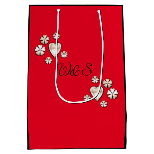 Stylish gold red hearts flowers personalized medium gift bag