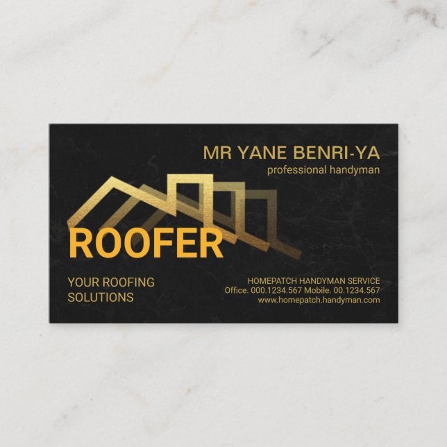 Stylish Gold Roof Black Granite Roofing Business Card (Front)