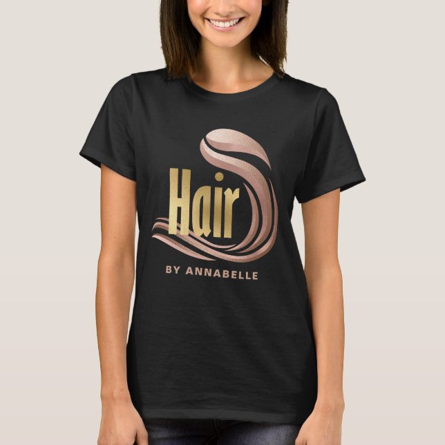 Stylish Gold, Rose Gold & Black Hairstylist T-Shirt (Front)