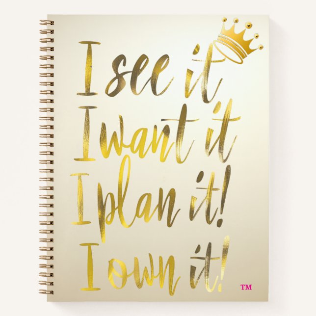 Stylish Gold Script Ivory Motivational Notebook (Front)