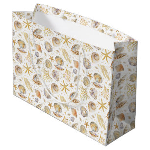 Stylish Gold Seashell Summer Pattern Large Gift Bag