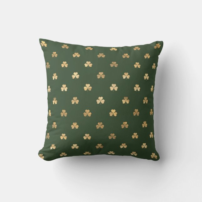 Stylish Gold Shamrock Green St Patricks Day Throw Pillow (Front)