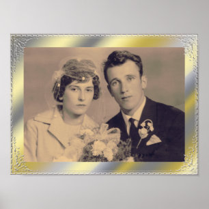 Stylish gold silver border frame custom photo  poster