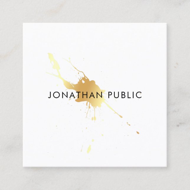 Stylish Gold Splash Elegant Template Modern Square Business Card (Front)